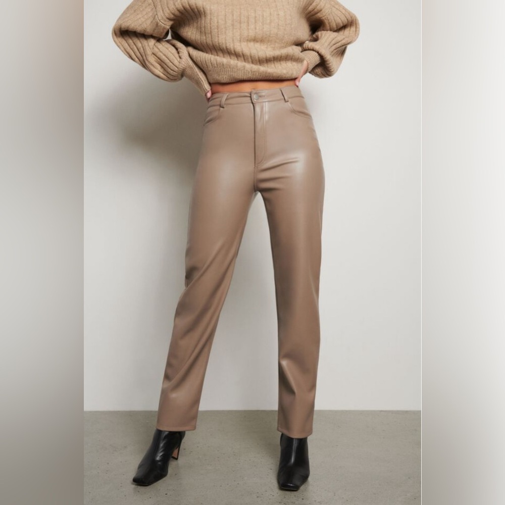 Dynamite Giselle Beige Tan Faux Leather Pants with Soft Lining & Flattering Fit